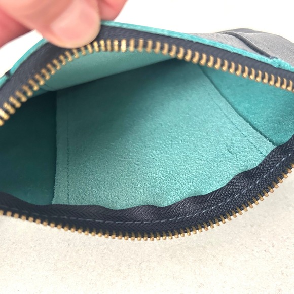 Lucky Brand Navy Blue Pebbled Leather Tote Bag with Teal Interior and Pouch - Picture 10 of 13